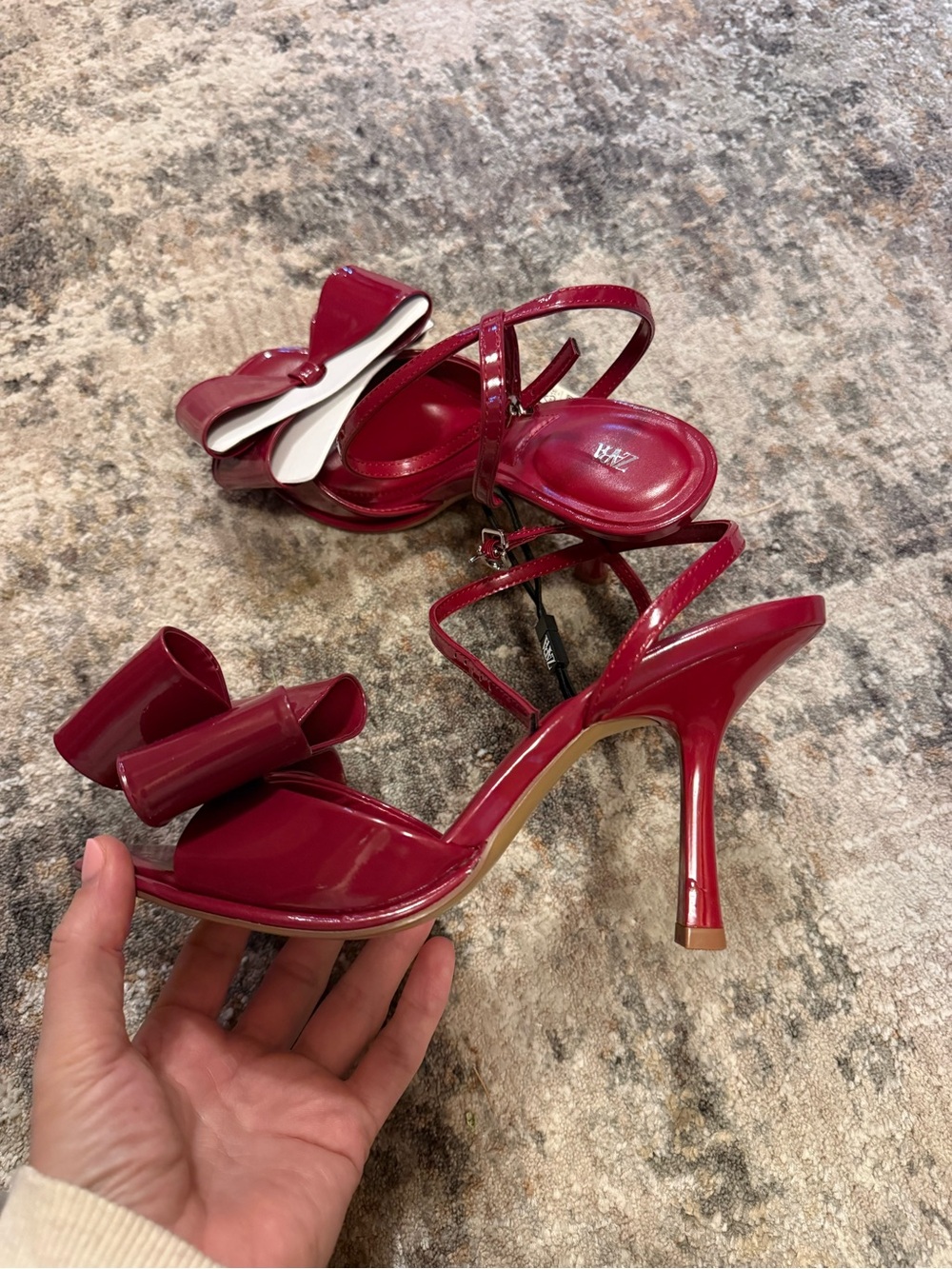 Zara Red Patent Bow Strappy High Heel Sandals - Women